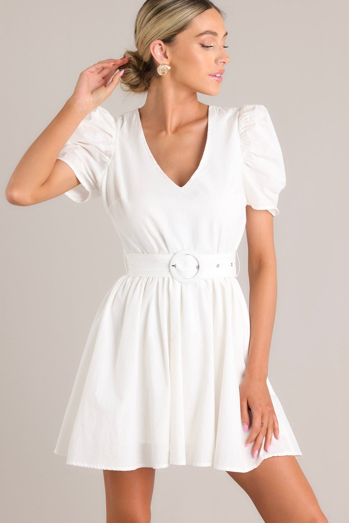 White Belted Cotton Mini Dress