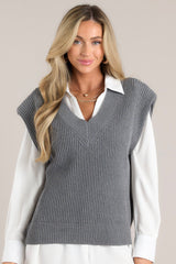 After It’s Over Charcoal Grey Sweater Vest - Red Dress