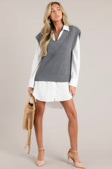 After It’s Over Charcoal Grey Sweater Vest - Red Dress