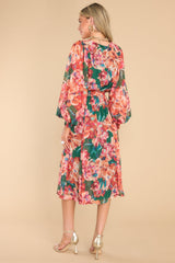 After Party Hours Green Floral Print Midi Dress - Red Dress