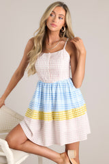 Alive And Free Pink Multi Gingham Romper Dress - Red Dress