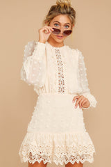 All Dressed Up Cream Lace Dress - Red Dress