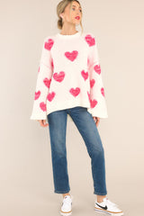 All Over White & Pink Heart Sweater - Red Dress