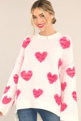 All Over White & Pink Heart Sweater - Red Dress