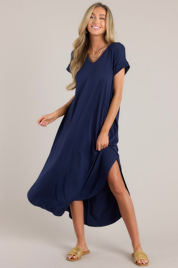 Always The Same Thing Navy Maxi Dress - Red Dress