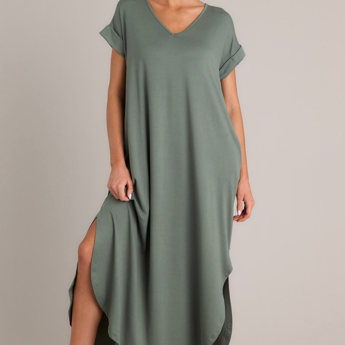 Olive Green Maxi T-Shirt Dress - Casual Dresses | Red Dress Olive Green Maxi T-Shirt Dress - Casual Dresses | Red Dress