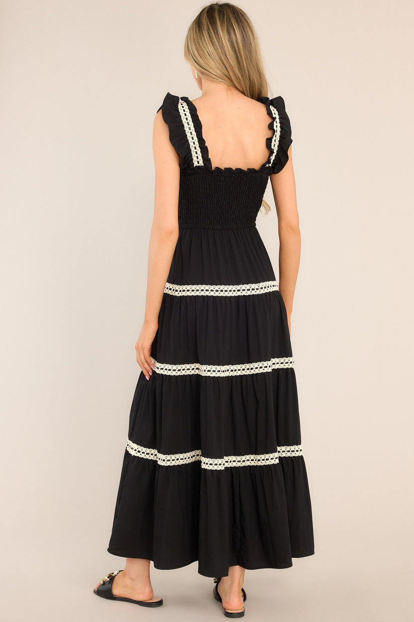 Women's Cutwork Lace Black Midi Dress with Tie-Up Waist main image 0