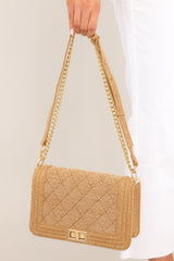 Always Victorious Tan Quilted Handbag - Red Dress