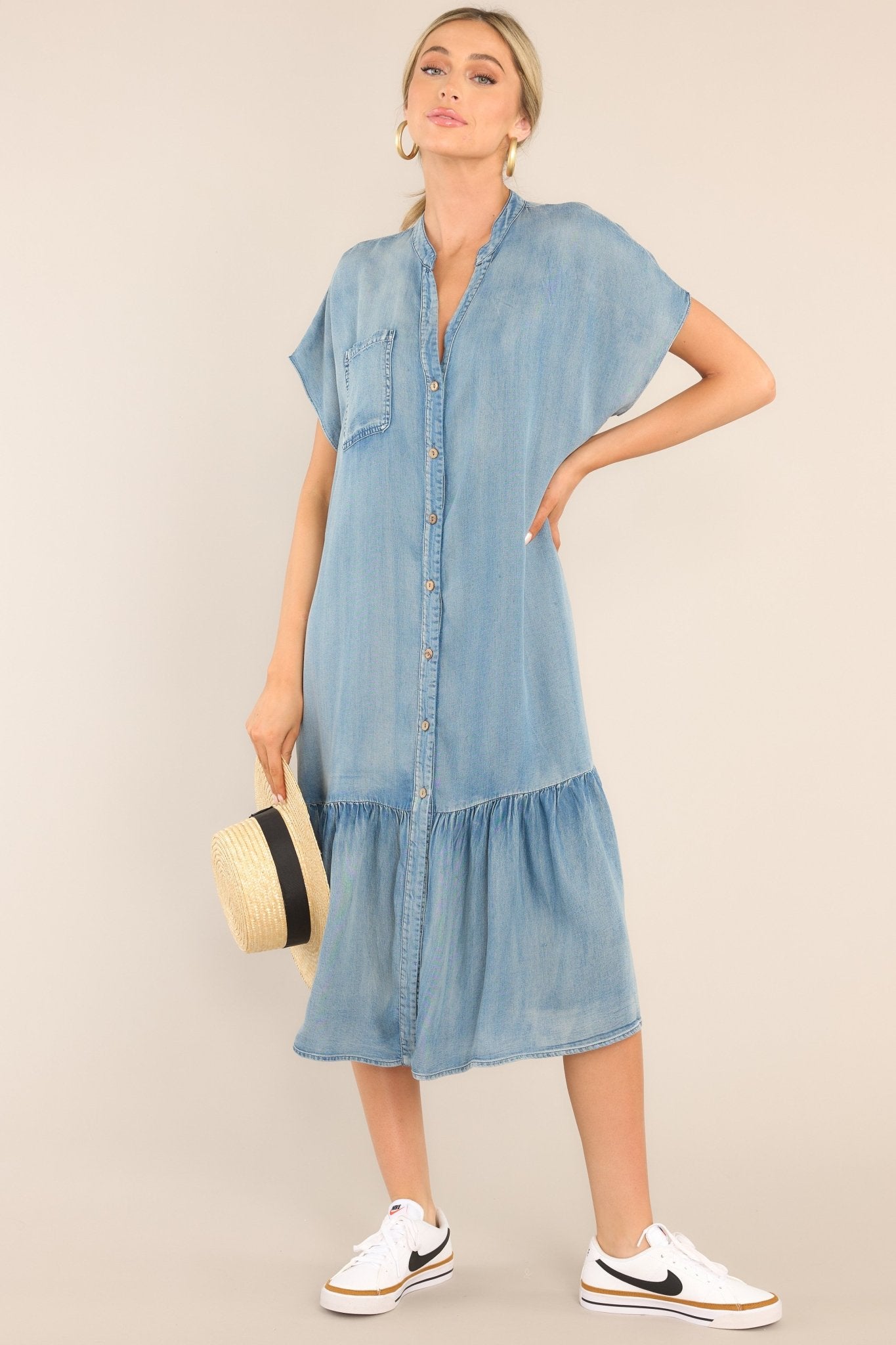 Lightweight Chambray Midi Shirt Dress