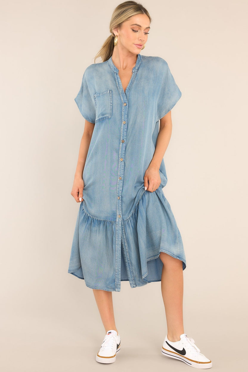 Lightweight Chambray Midi Shirt Dress