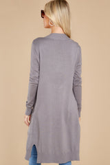 Anticipating This Moment Charcoal Grey Cardigan - Red Dress