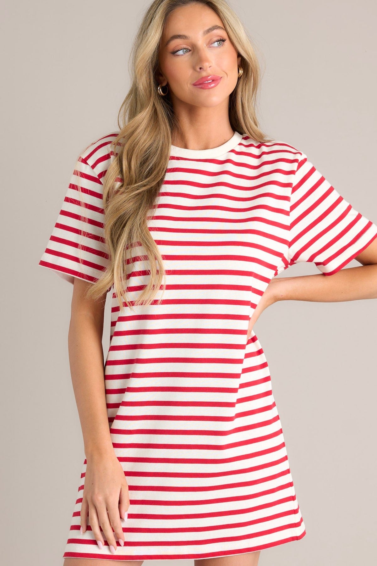 Great Days Ahead Striped T-Shirt Dress - Ruby
