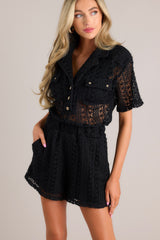 Barefoot On The Beach Black Open Knit Cover Up Romper - Red Dress