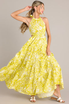 Yellow Halter Maxi Dress with Ruched Detail