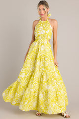 Be Blissfully Happy Yellow Floral Halter Maxi Dress - Red Dress