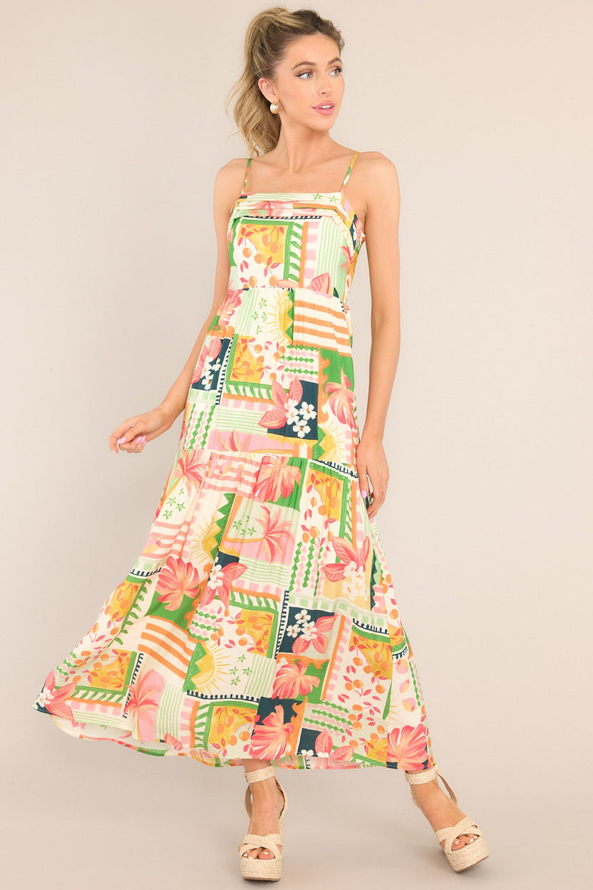 Beach Theme Multicolor Rayon Crepe Maxi Dress For Women