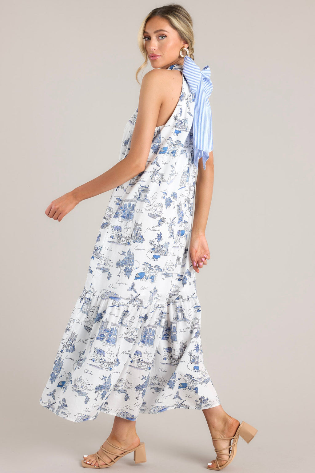 Blue & White Island Print Maxi Dress - All Dresses | Red Dress Blue & White Island Print Maxi Dress - All Dresses | Red Dress