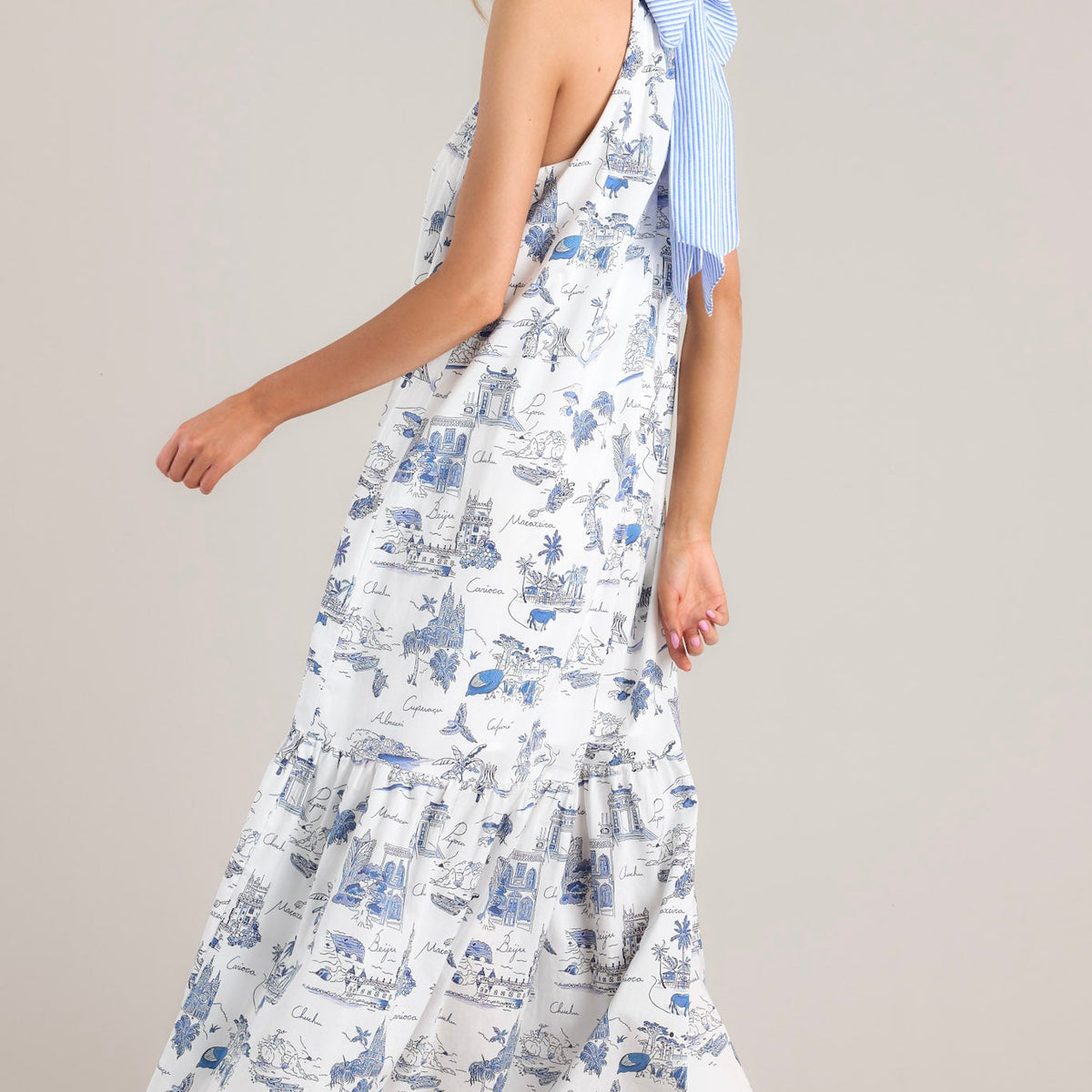 Blue & White Island Print Maxi Dress - All Dresses