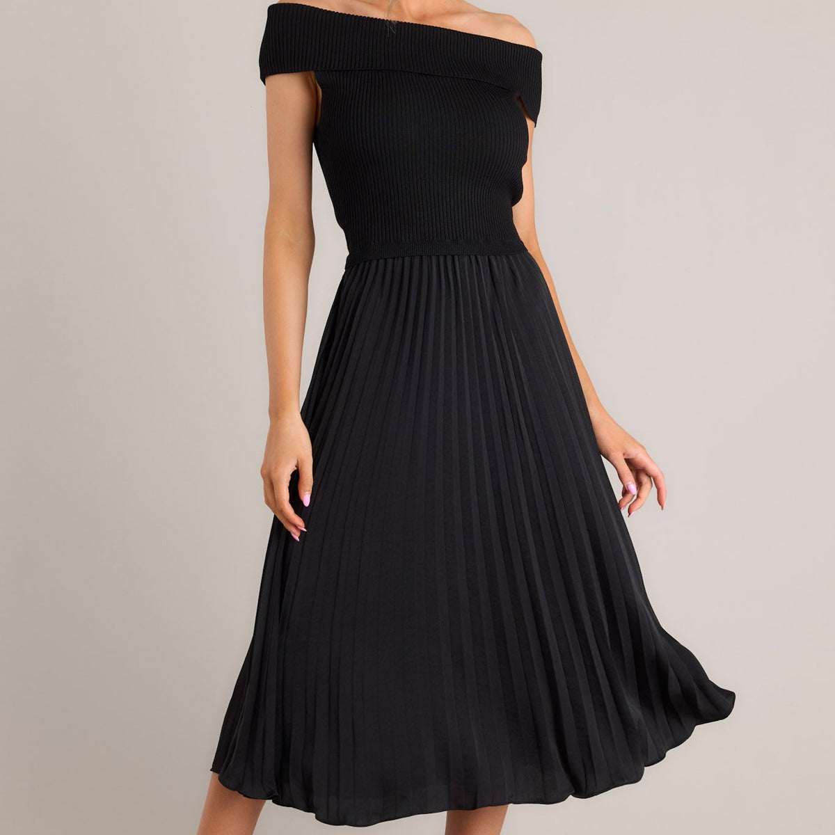 pleated midi dress black SLEEVELESS DRESS WITH PLEATED POPLIN SKIRT main image 0