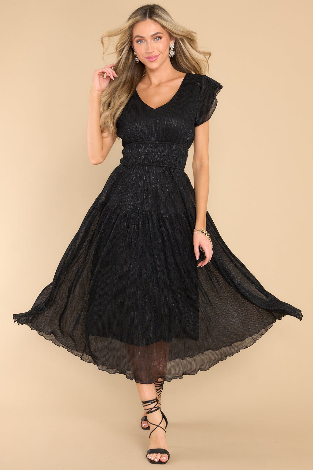 Iconic Black Short Sleeve Midi Dress - All Dresses | Red Dress