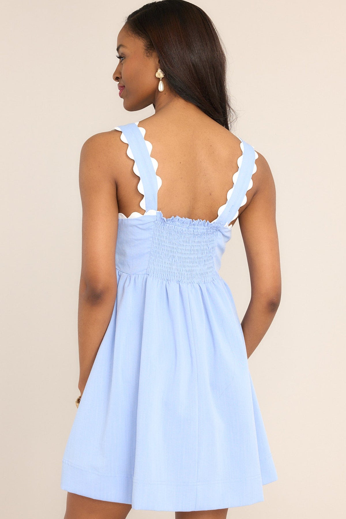 Light Blue Scalloped Mini Dress