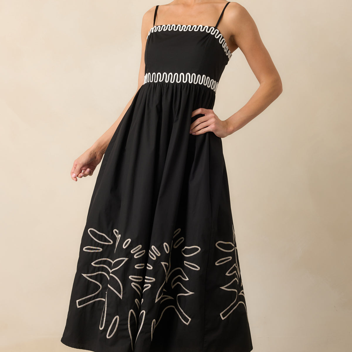 Black Cotton Embroidered Maxi Dress - All Dresses