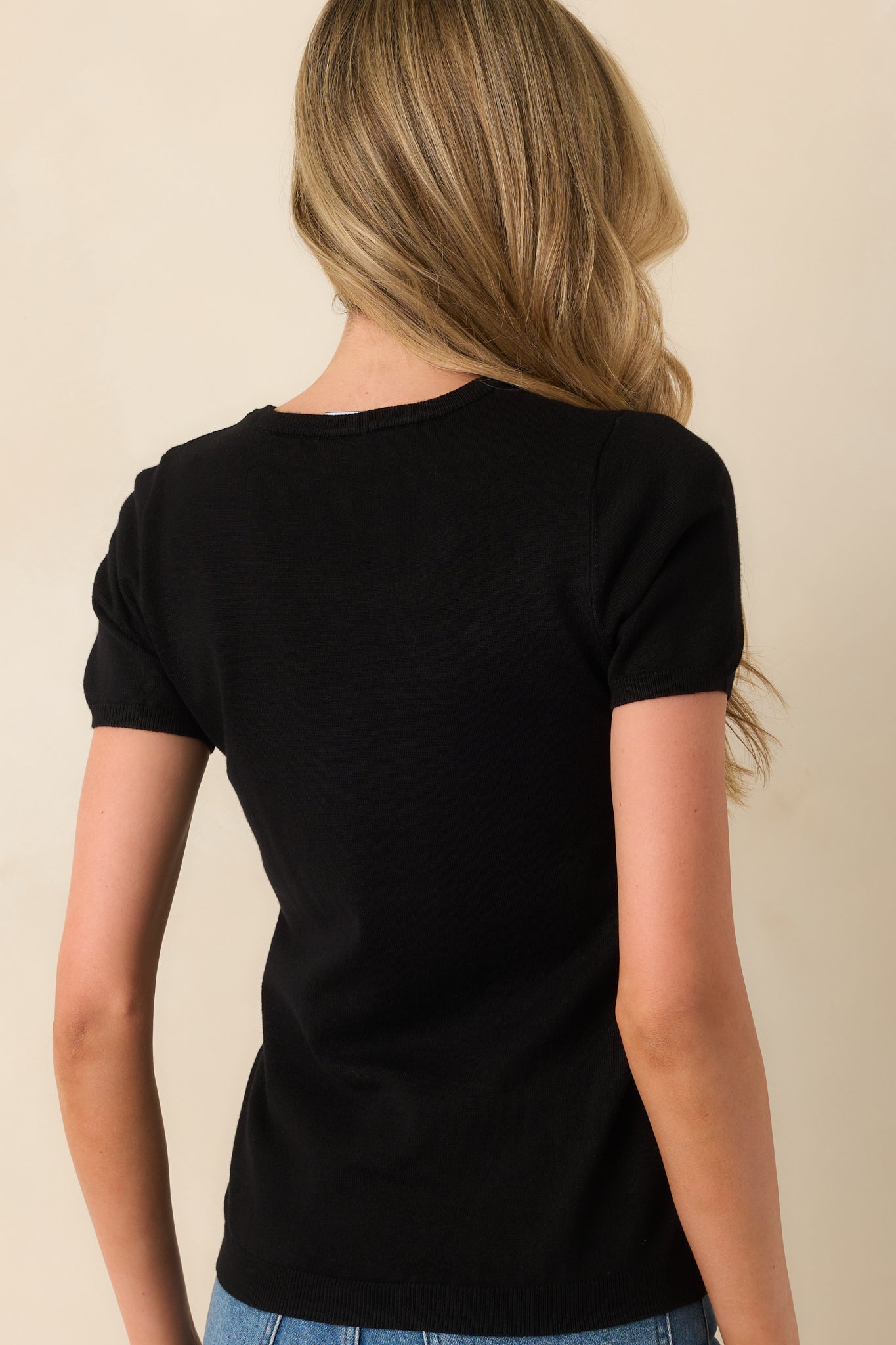 Black Short Sleeve Sweater Top - All Tops | Red Dress