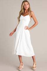 Blissful Breeze Ivory Faux Button Front Midi Dress - Red Dress