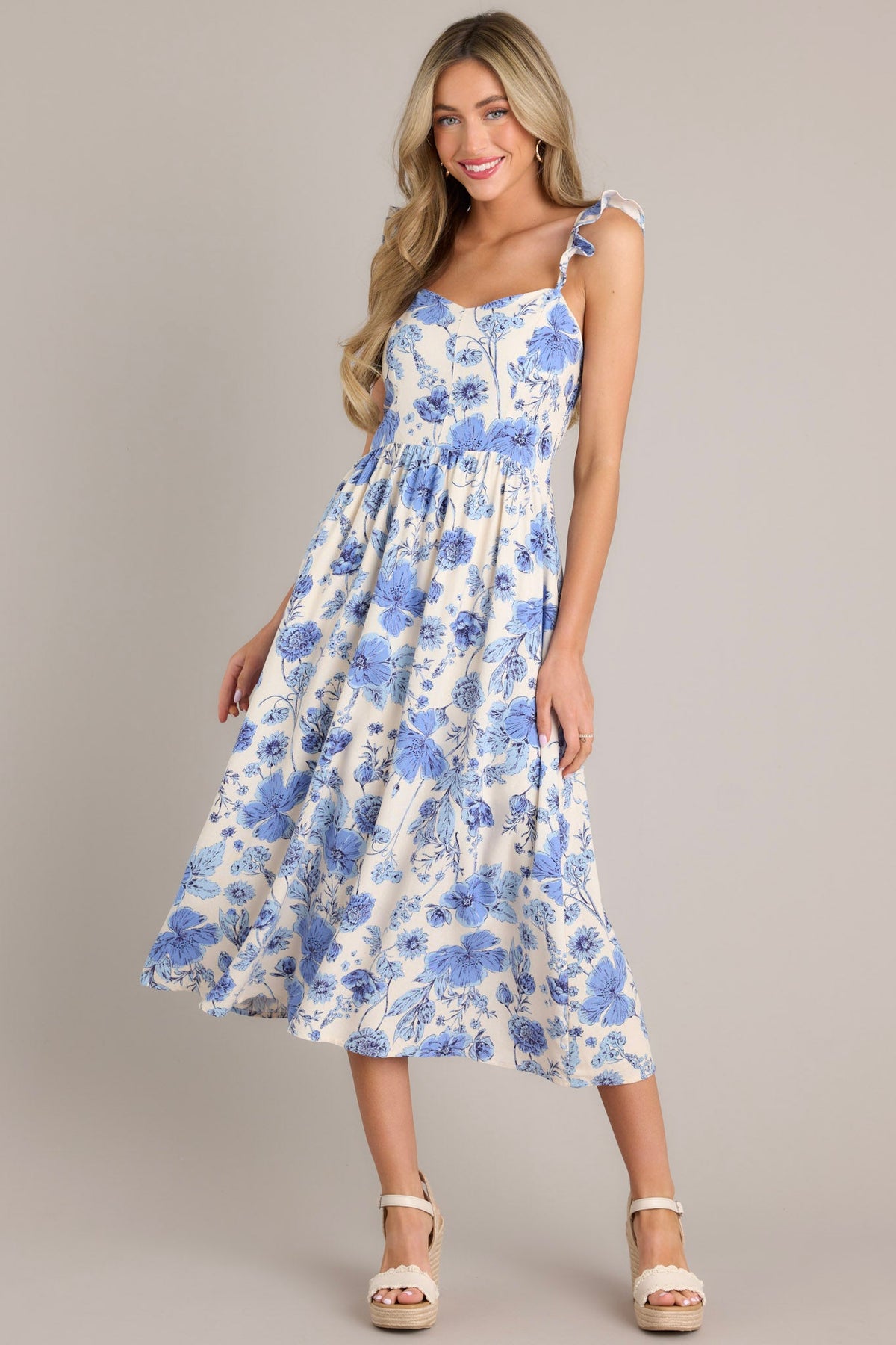 Ivory Bloom Floral Satin Midi Dress main image 1