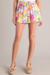 Breezy Blossom Ivory Multi Floral Shorts - Red Dress