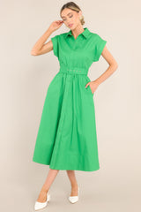 Bring On Spring Kelly Green Belted Button Front Midi Dress - Red Dress