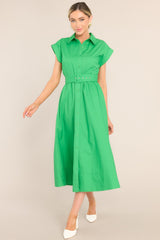 Bring On Spring Kelly Green Belted Button Front Midi Dress - Red Dress