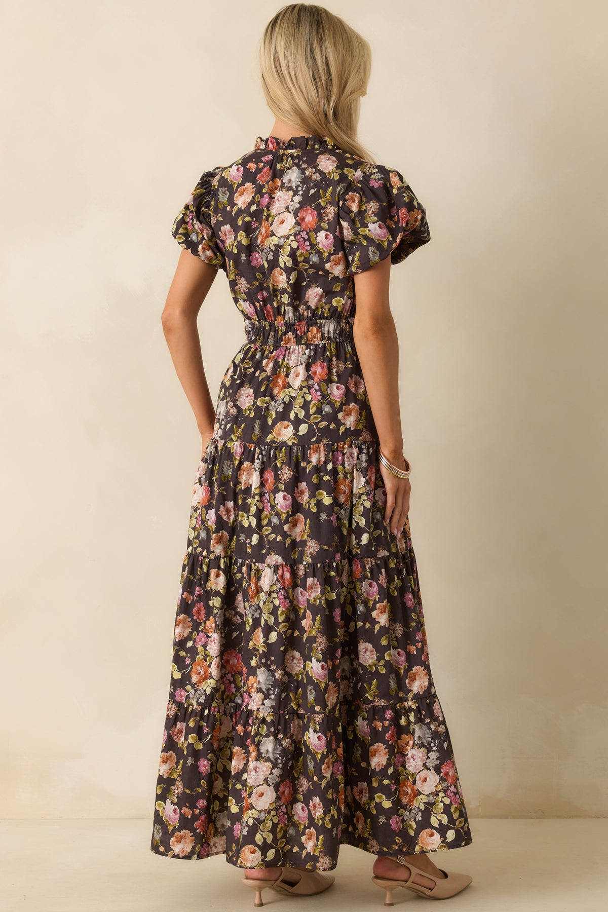 Brown Multi Floral Print Cotton Maxi Dress