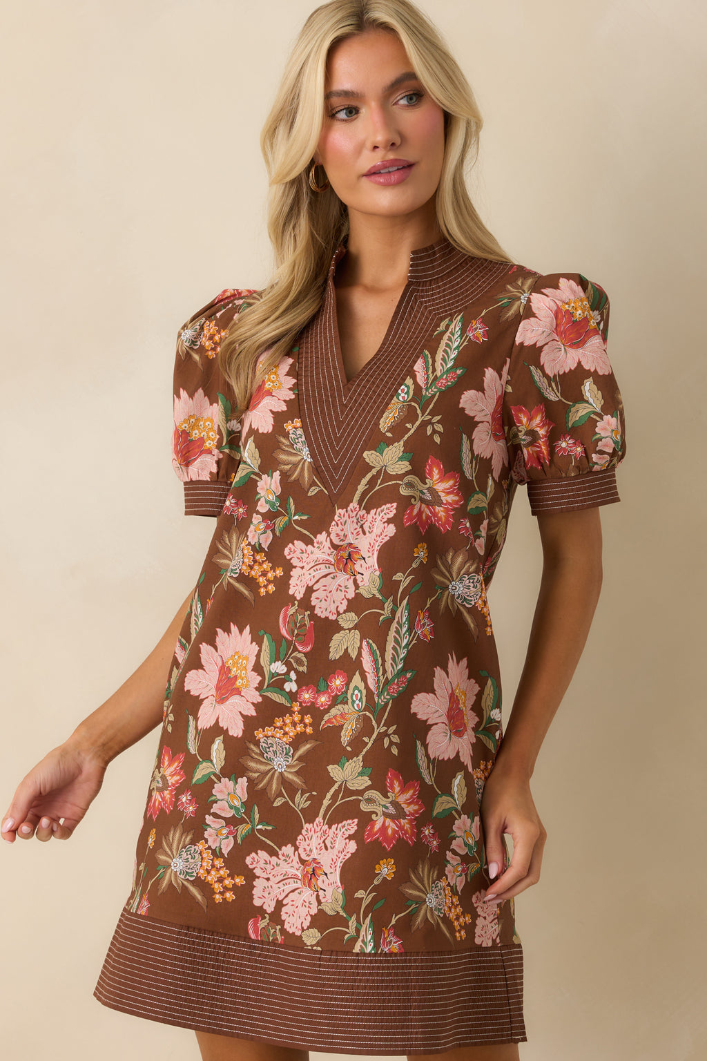 floral brown dress Multi Print Cotton Mini - All Dresses elegant linen dress