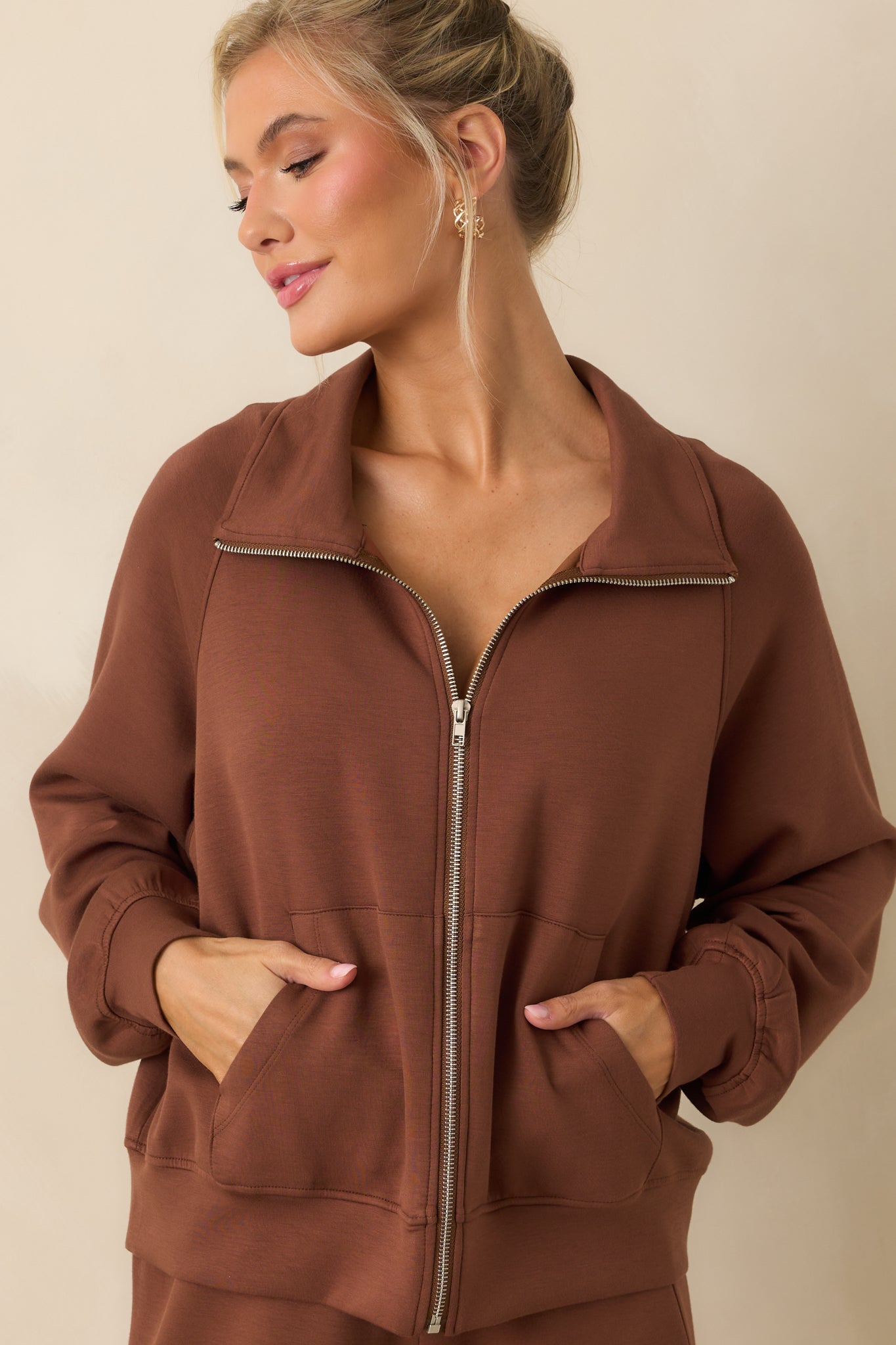 Brown Zip Up Jacket - All Jackets | Red Dress