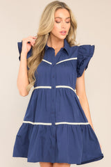 Celebrate Life Navy Tiered Button Front Mini Dress - Red Dress