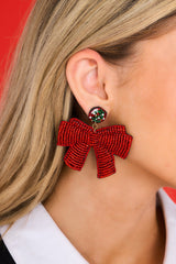 Celebrate The Season Red Beaded Earrings - Red Dress