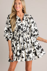 Chasing Sunsets 100% Cotton Black & White Floral Mini Dress - Red Dress