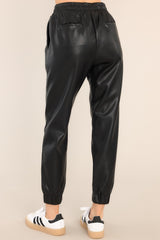 Check Yourself Black Faux Leather Jogger Pants - Red Dress