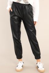 Check Yourself Black Faux Leather Jogger Pants - Red Dress