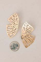Cherish The Moment Worn Gold Butterfly Earrings - Red Dress