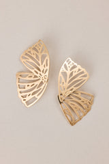 Cherish The Moment Worn Gold Butterfly Earrings - Red Dress
