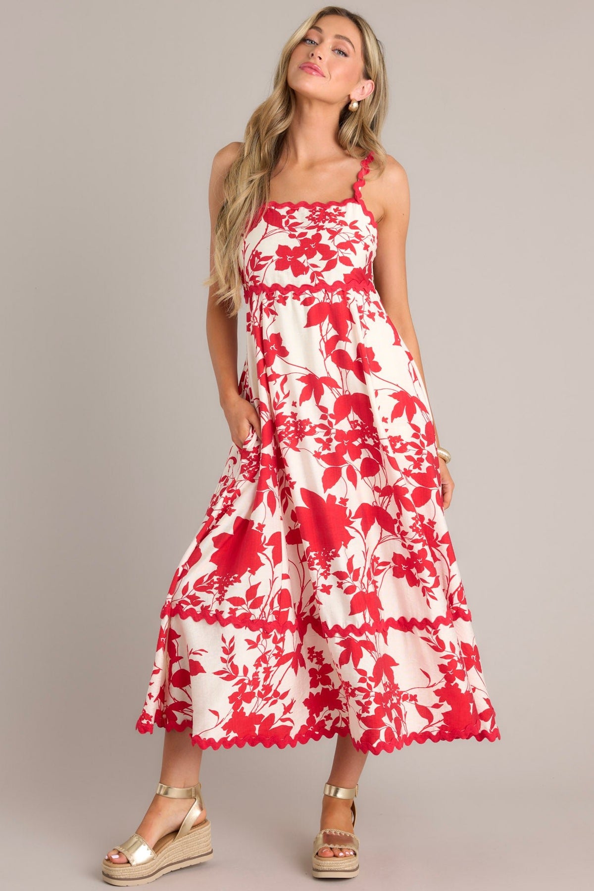 Red floral dress main image 1