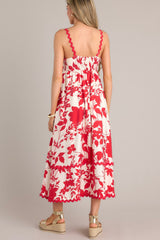 Cherry Blossom Bliss Red Floral Midi Dress (BACKORDER MAY) - Red Dress