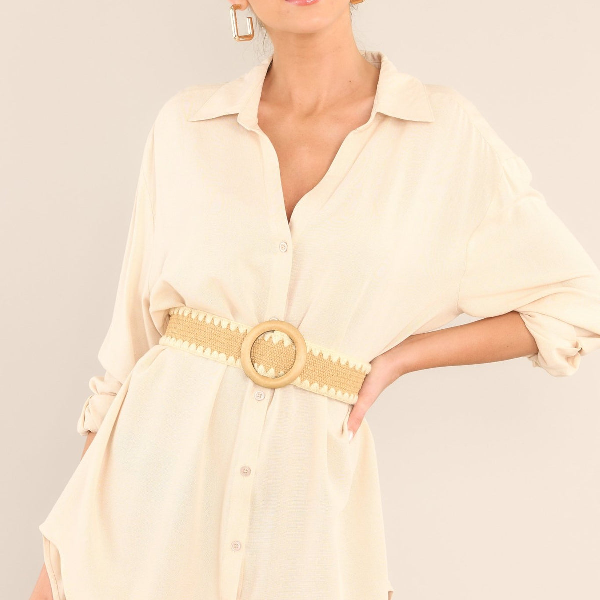 Beige Button Front Shirt Dress - All Dresses | Red Dress Beige Button Front Shirt Dress - All Dresses | Red Dress