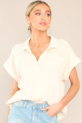 Chill Vibes Ivory Gauze Top - Red Dress
