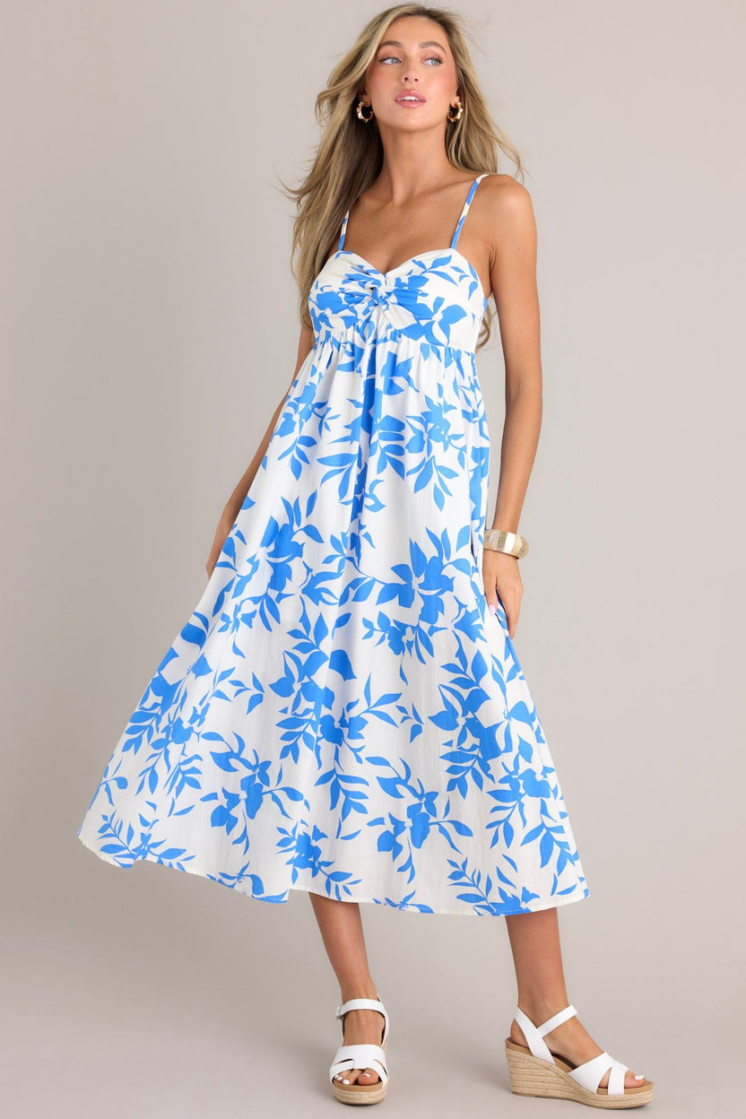 Blue & White Floral Midi Dress