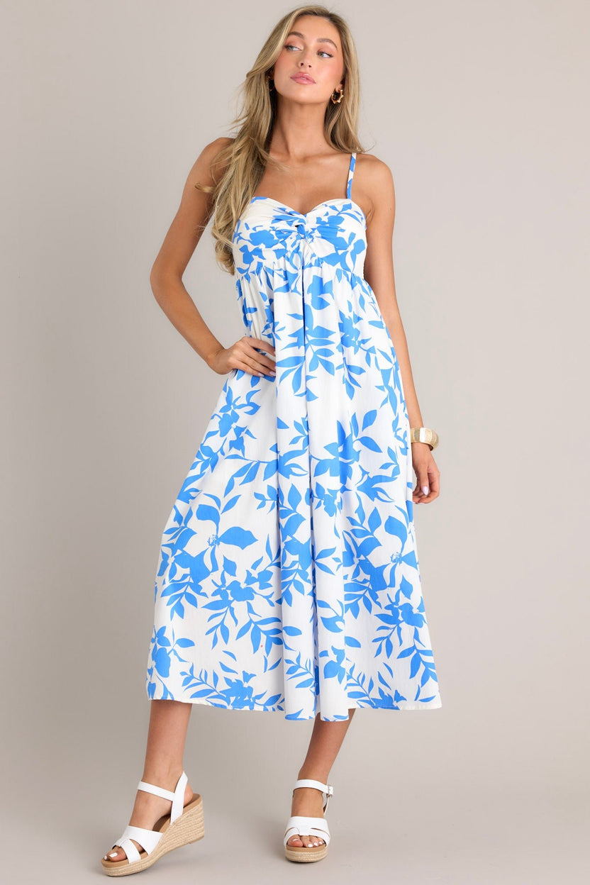 Blue & White Floral Midi Dress