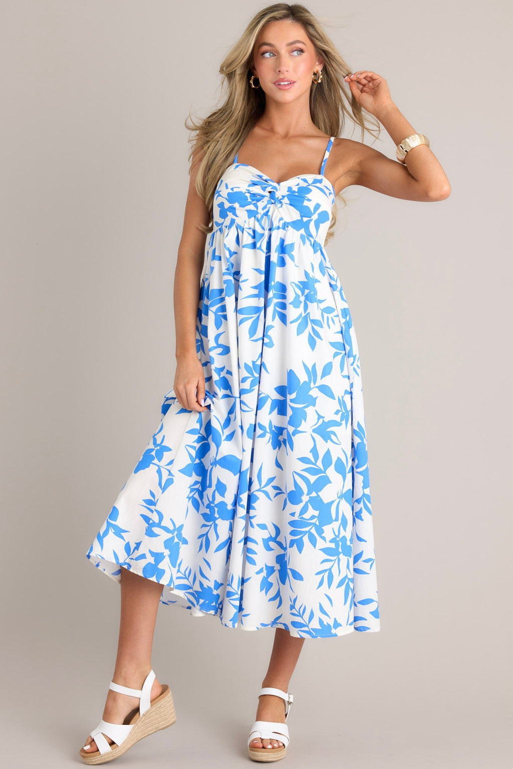 Blue & White Floral Midi Dress