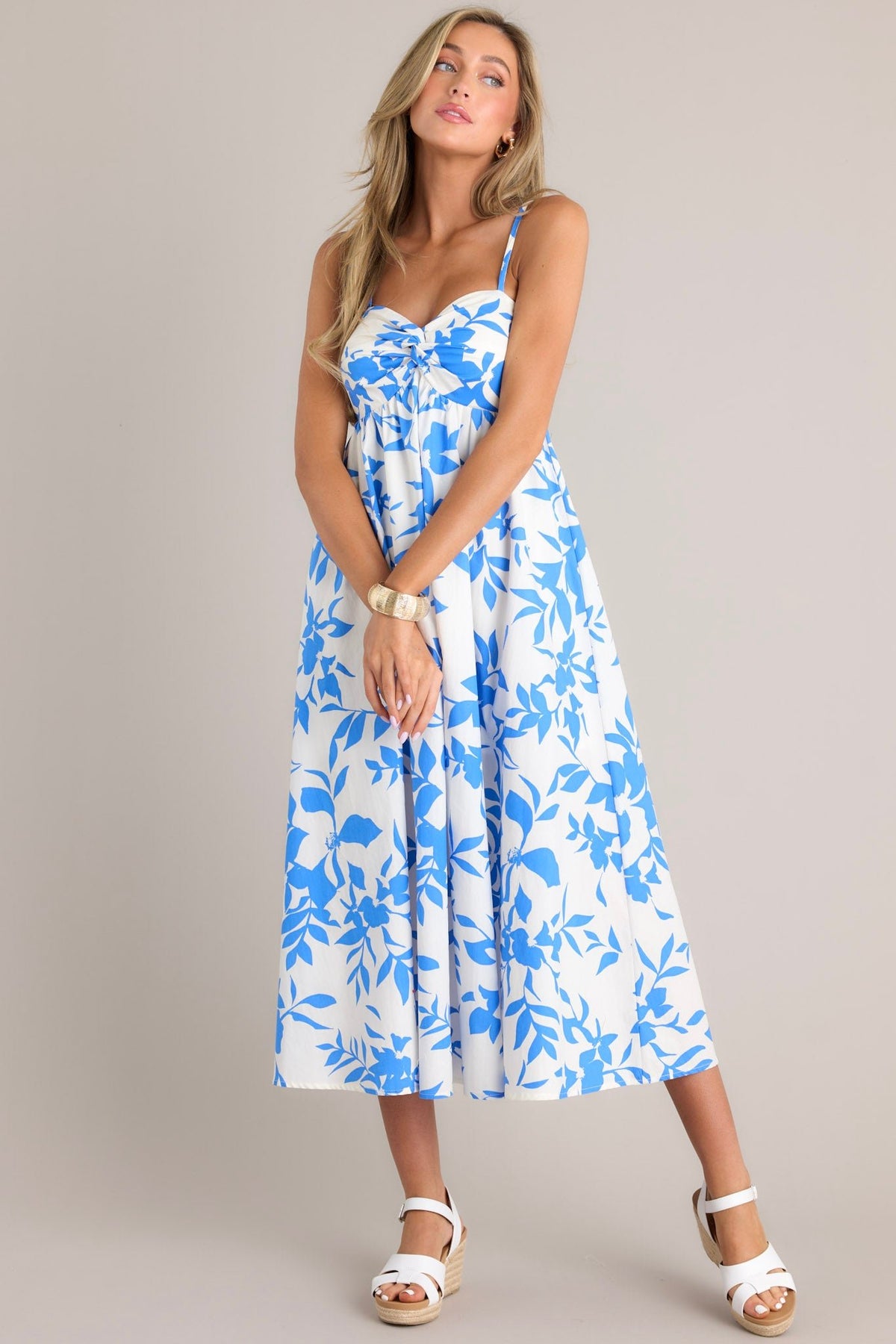 Blue & White Floral Midi Dress